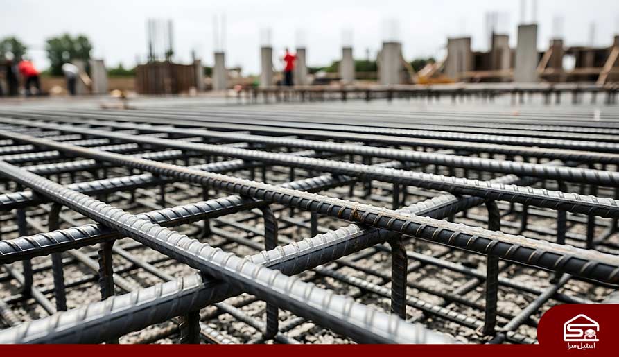 تصویری از میلگرد استیل در حال استفاده در یک پروژه ساختمانی برای نشان دادن کاربرد عملی و استحکام آن