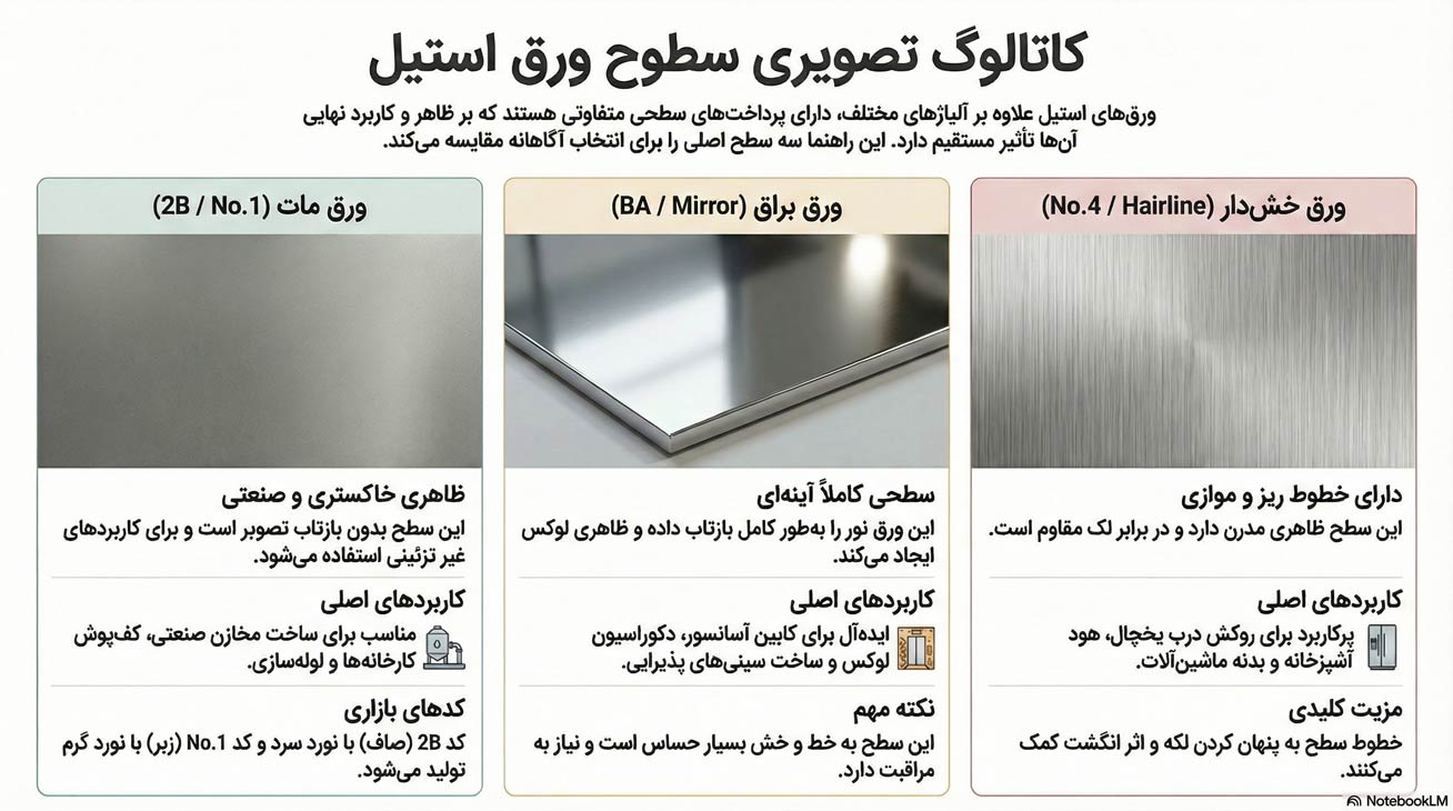 اینفوگرافیک انواع سطح ورق استیل