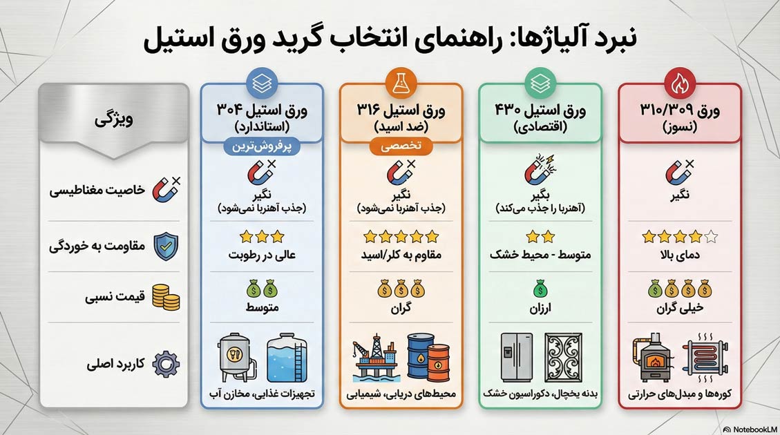 اینفوگرافیک راهنمای انتخاب گرید استیل