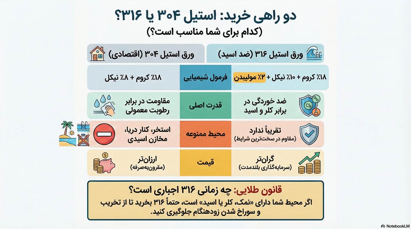مقایسه استیل ۳۱۶ و ۳۱۶l