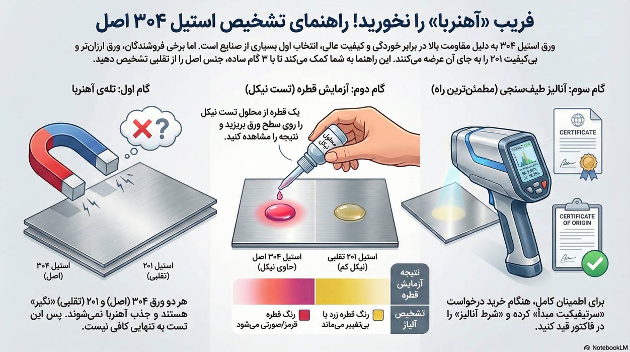 تشخیص ورق استیل ۳۰۴ از ۲۰۱