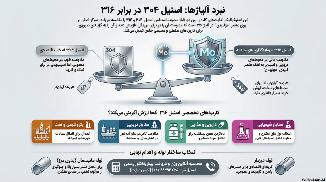 تفاوت لوله استیل 304 و 316