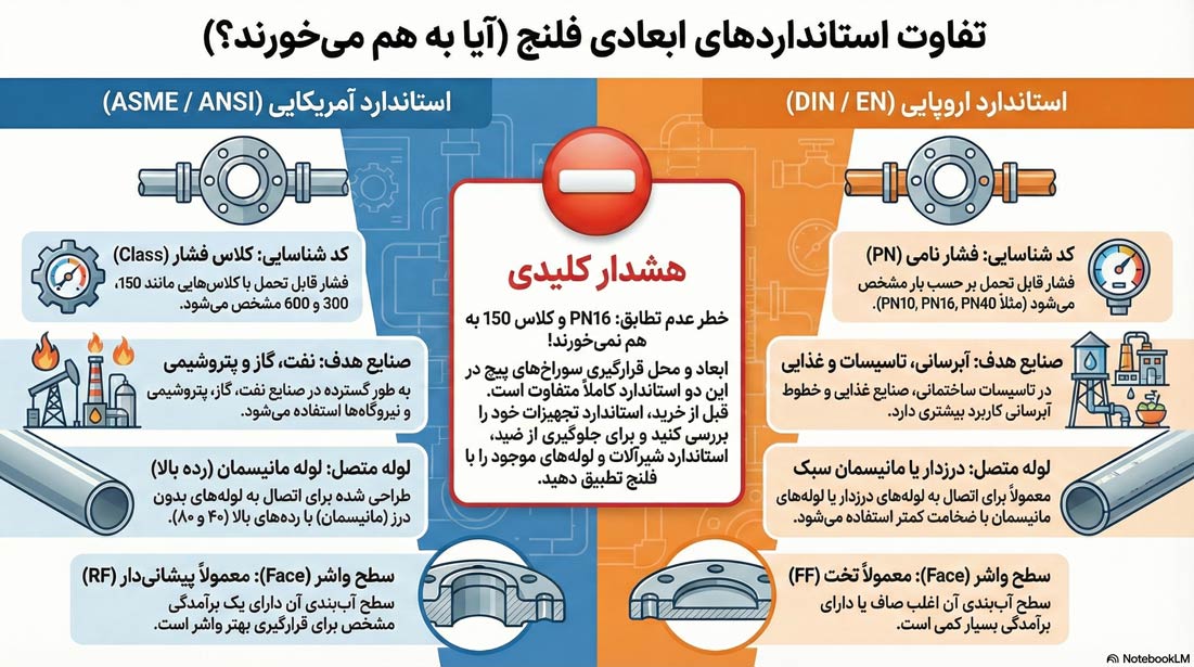 اینفوگرافی استاندارد های فلنج استیل