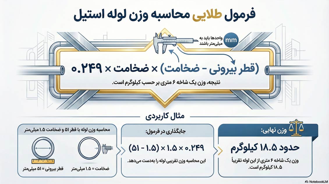 اینفوگرافی فرمول محاسبه وزن لوله استیل ۳۰۴