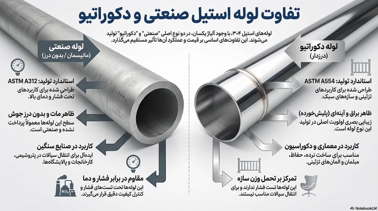 تفاوت لوله استیل صنعتی و دکوراتیو